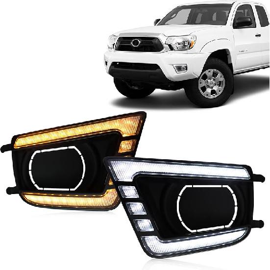 Switchback White/Amber LED Front Fog Light Daytime Running Lamp Amber Sequential Turn Signal Light Feature Compatible With Toyota Tacoma 2016-
