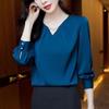 Office Lady Elegant V-Neck Shirt Female Clothing Folds Fashion Pearl Chain Spring Autumn Long Sleeve Loose Solid Color Blouse