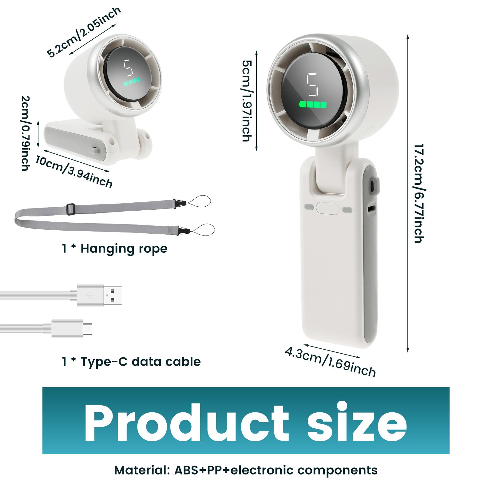 

Portable Handheld Fan USB Rechargeable Tech Cooling Fan Large Capacity 3600 mAh Battery Personal Fan Outdoor Smart Cooling Tool 1Pc белый