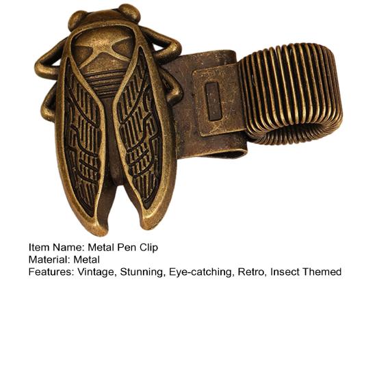 Insect Themed Metal Pen Spring Vintage Metal Clamp for Bee/Cicada Design Clip with Notebooks Journals School