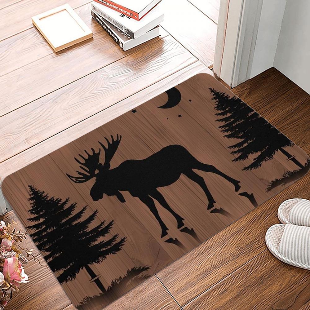 Wood Deer Print Doormat Non-Slip Rugs for Living Room Bedroom Kitchen Laundry Mat Machine Washable Home Decor Carpet