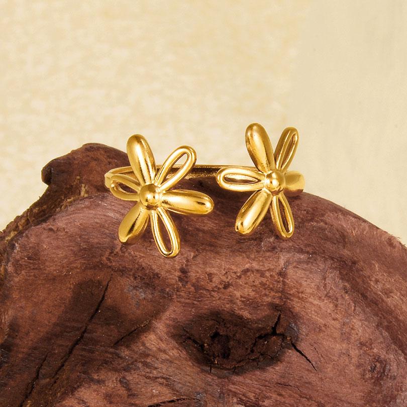 1/6pcs Plant Ring Ginkgo Leaf Tulip Flower Stainless Steel Open Adjustable Rings For Women Men Jewelry Personality Ring Anillos
