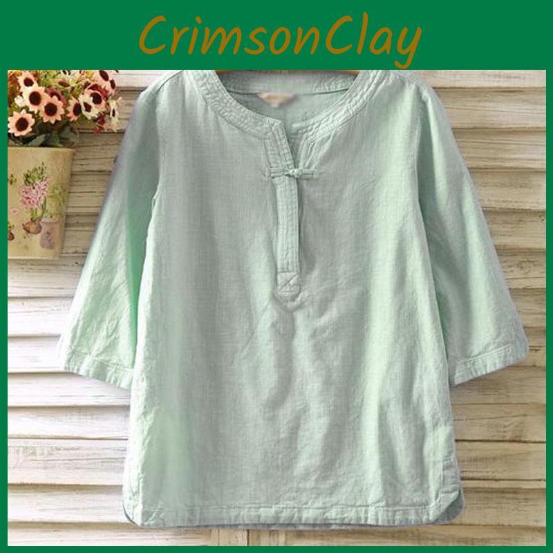 Classic Womens Cotton Linen Tunic With Vintage Flax And Loose Sleeve Design