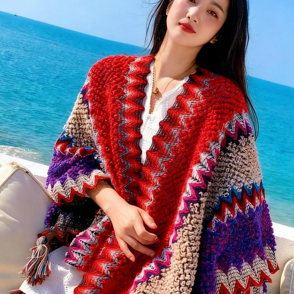 Women's Ethnic Knit Shawl: Travel Photography Cloak & Scarf for Spring & Autumn