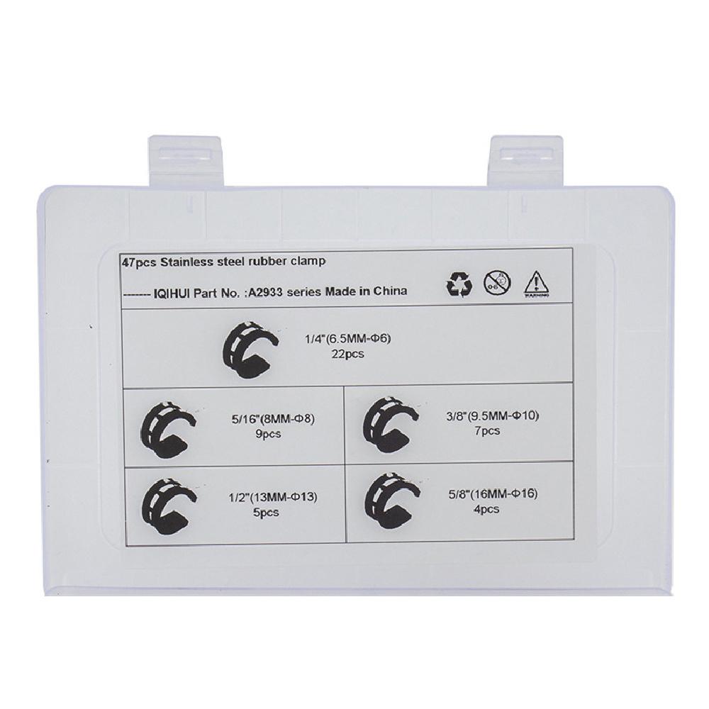 47× Car Hose Rubber Cushion Insulated Clamp 1/4" 5/8" 3/8"Stainless Steel Cable Clamps Assortment Kit