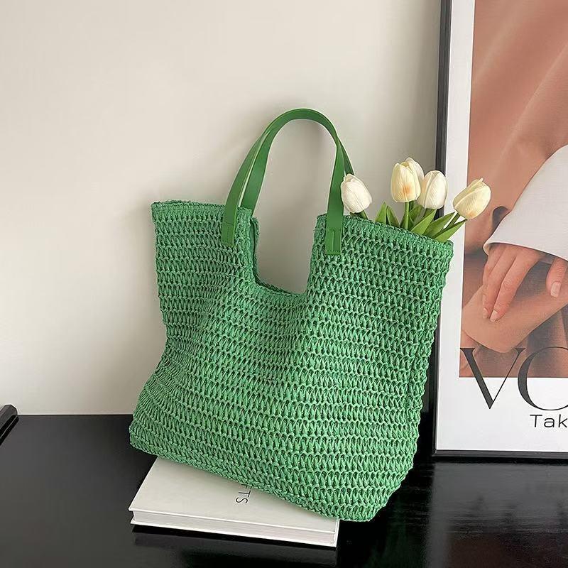 Large capacity shoulder straw bag women's new simple straw bag underarm tote bag portable woven bag holiday beach bag