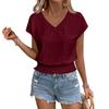 Women's Fashion V-neck Solid Color Hollow Short Sleeve Top T-shirt Summer