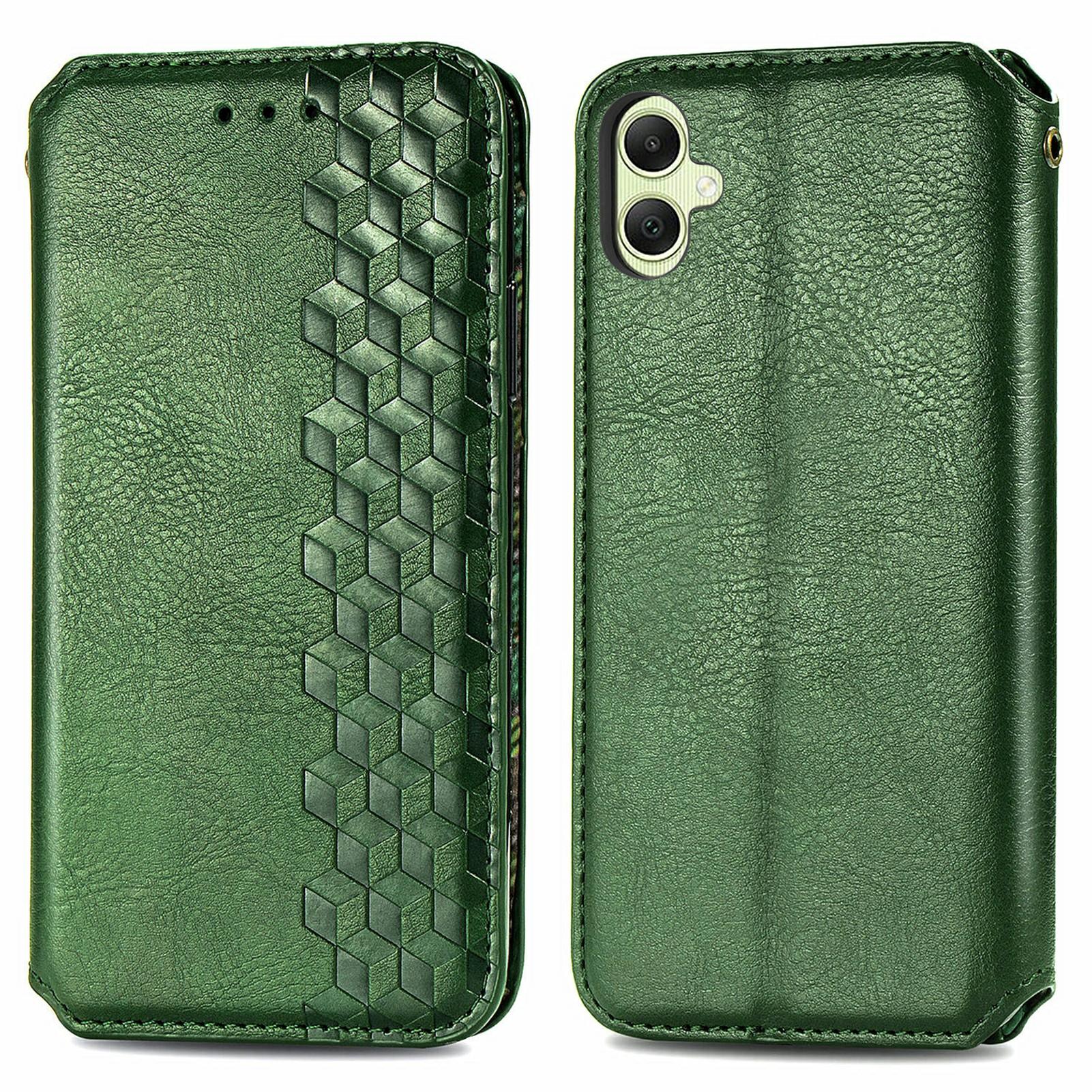 

For Samsung Galaxy A06 4G PU Leather Case Rhombus Imprint Wallet Stand Phone Cover Green