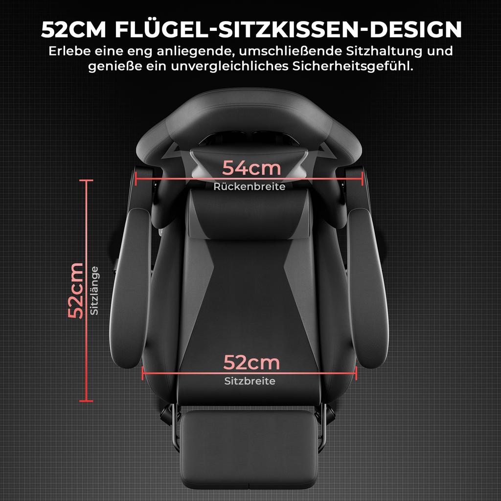 Gaming Chair Ergonomic Gaming Chair with Lumbar Cushion and Headrest, Gamer Chair Height Adjustable, PC Chair for Adults Girls Boys, Black-Grey