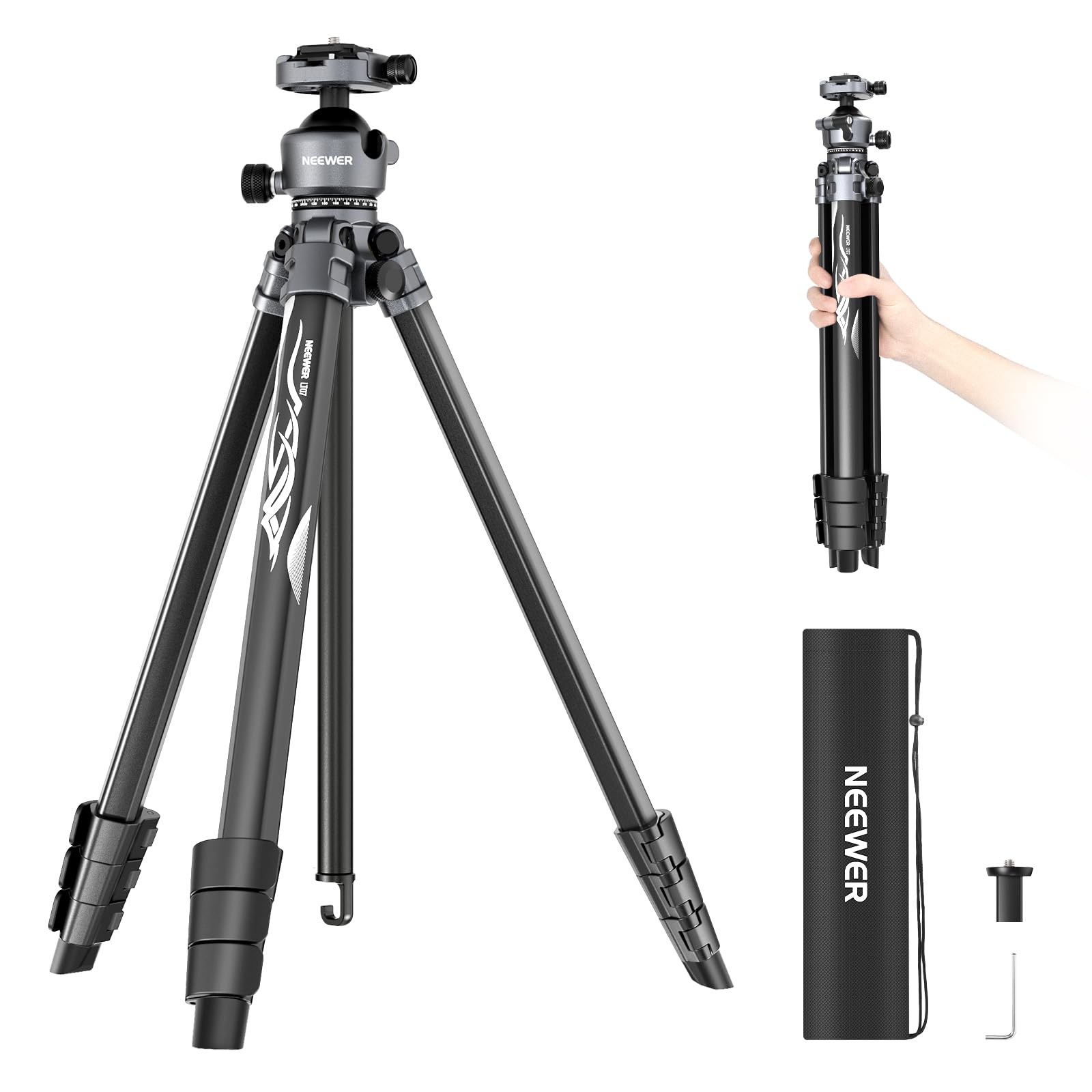 

Neewer Litetrip 155cm Aluminum Travel Tripod with Ball QR Folding Video Compatible with DSLRs and Peak Design V3 Dual Center Maximum Load of 10kg