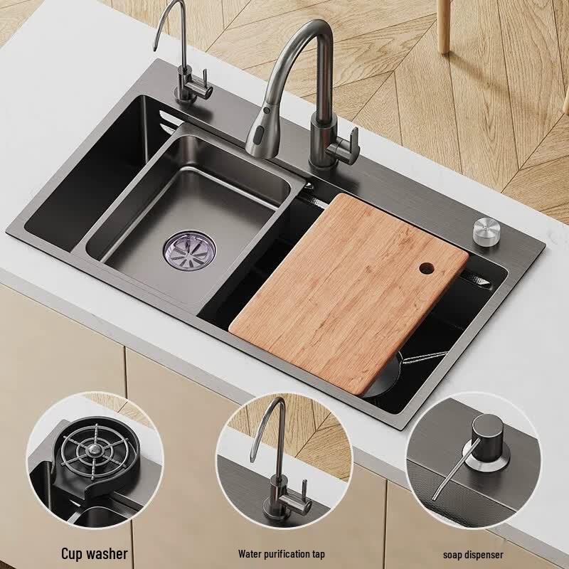 TLXT Thickened 5mm Gunmetal Grey Stainless Steel Single Bowl Kitchen Sink