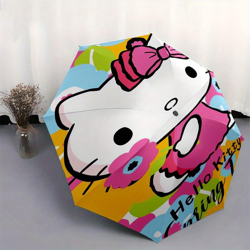 Hello Kitty,Spring Time Automatic Folding Umbrella-Simple 8-Rib Design, Bright Cartoon Pattern, Durable Iron Frame, Suitable For Travel, Out