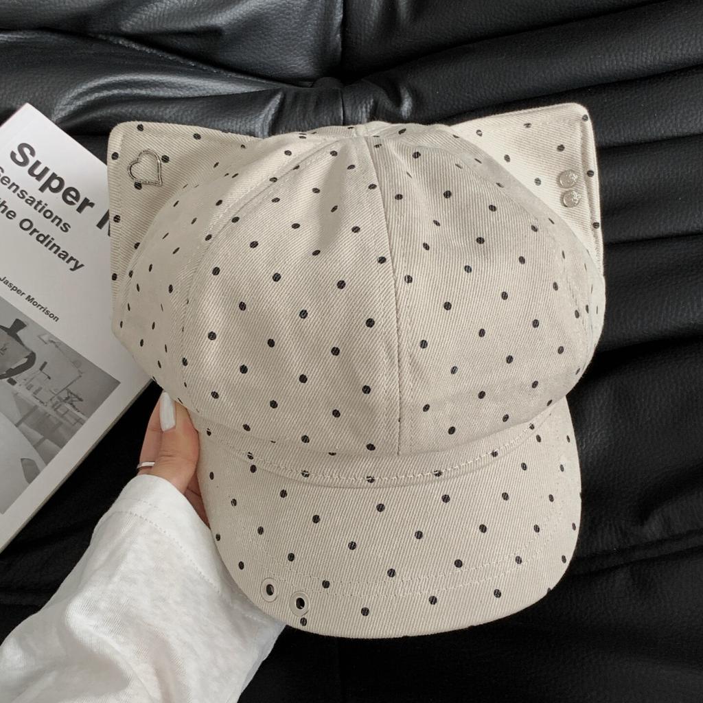 Polka dot love ears octagonal hat female retro old newsboy hat autumn and winter face small versatile painter hat