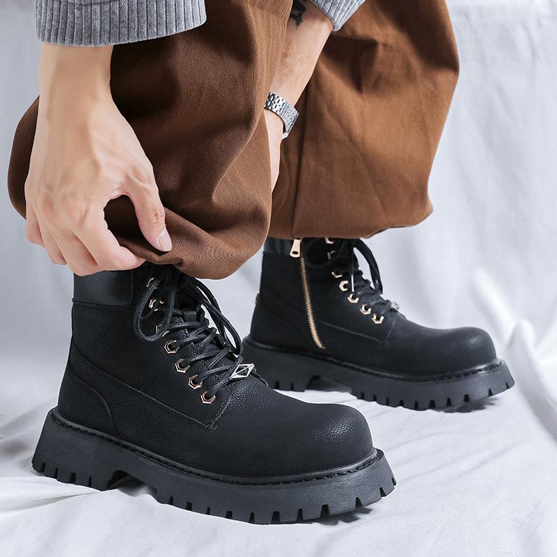 Plus Size Men Fashion Party Banquet Dress Platform Boots Black White Original Leather Shoes Cowboy Tooling Work Boot Ankle Botas