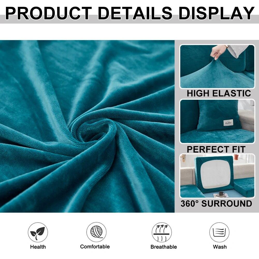 Velvet Solid Color Sofa Cushion Covers for Living Room Elastic Sofa Funiture Protector Couch Cover Strenth Slipcovers