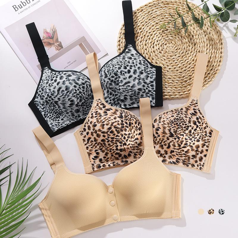 Sexy Leopard Print Large Size Bra Without Steel Ring Vest Front Buckle Bra Suitable for Big Breasts