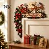 Xmas Fireplace Hanging Sign Christmas Door Topper, Funny Santa Claus Reindeer Sleigh Frame Holiday Decoration Corner Sign, Wooden Home Decor