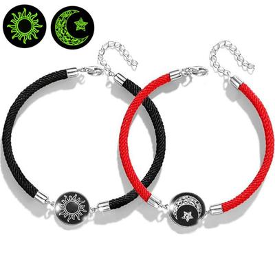 1 Pair Sun Moon Pattern Braided Bracelet Luminous Rope Bracelet Couple Bracelet Couple Jewelry Gift