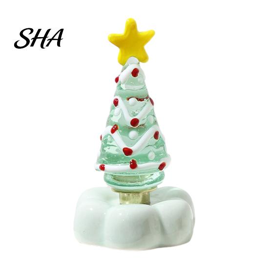 Elegant Holiday Ornament Collectibles Handmade Glass Christmas Tree with Star Top And Colorful Bead Details, Table Centerpieces Desktop Rotating