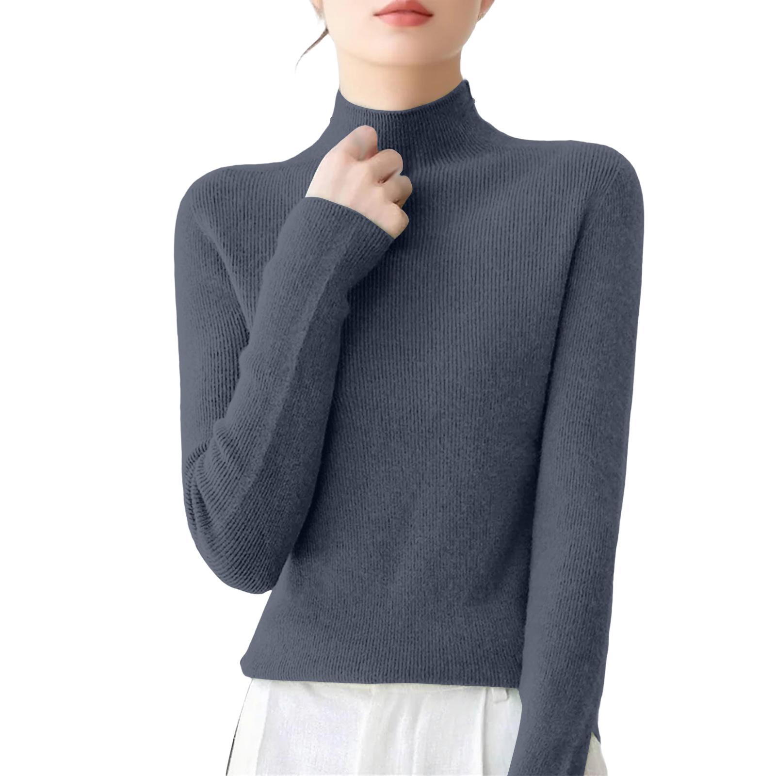 

Women s Casual Round Neck Base Layer Knitted Long Sleeve Solid Color Sweater XXL
