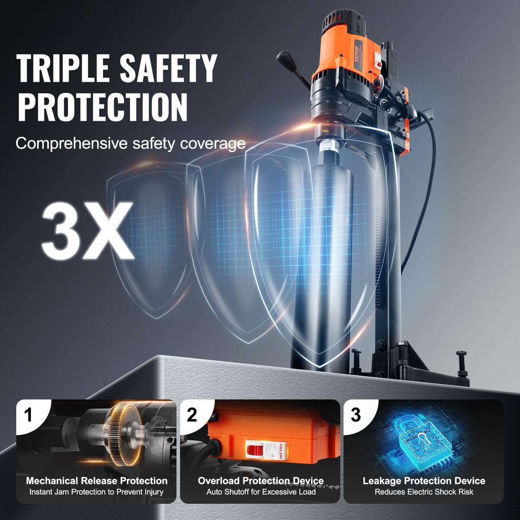VEVOR Core Drill Machine 2.03-24.9 cm Dia 3200W Diamond Core Drill Rig with Stand