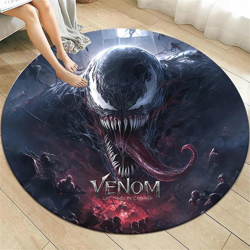 Disney Venom Movie HD Printed Round Carpet Living Room Sofa Chair Bedroom Rugs Flannel Anti-Slip Scary Home Decor Mat