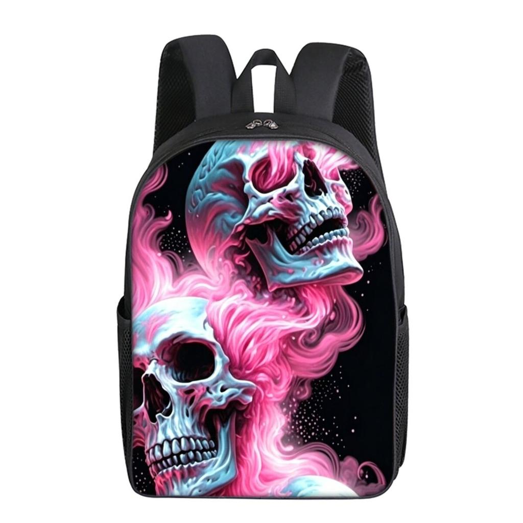 Dubbele Roze Schedels Print Enkellaags Rugzak Eenvoudige Stijl voor Jongens/Meisjes Kinderen Beste Cadeaus 2D Platte Cartoon Schooltassen