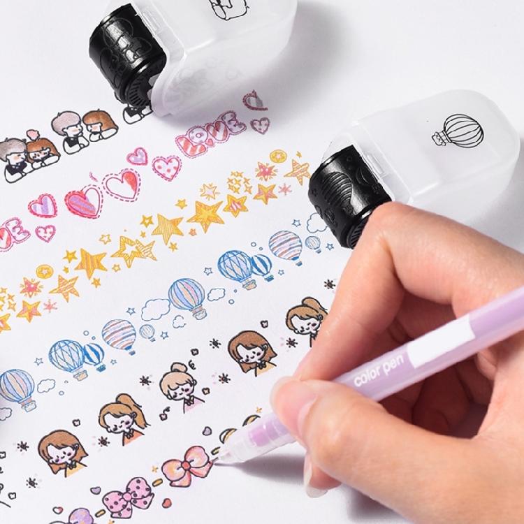 6Pcs Creative Cartoon Roller Stamp Set For Children Student Card Making Scrapbooking Journal Album Art Craft Project