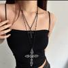 Y2K Gothic Style Black Beaded Cross Necklace & Cool Girl Sweatshirt Accessory