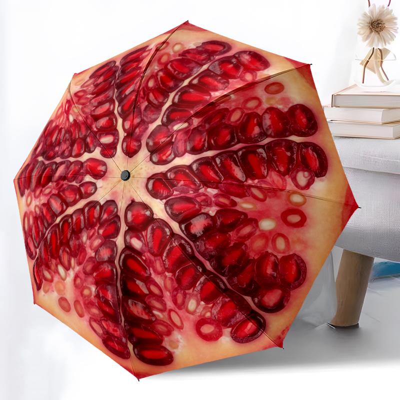 1 PC Automatic Folding Umbrella -Red fruitsPattern,Portable & Foldable Design with 8 Ribs,Christmas Birthday Gifts
