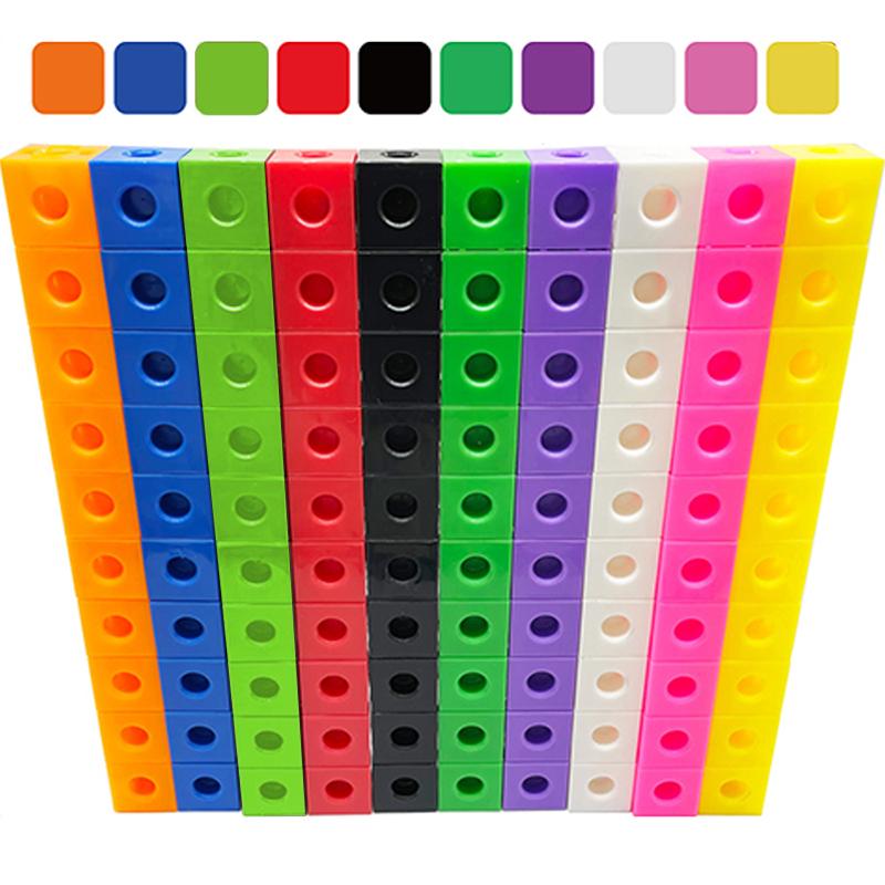 

100 шт., кубики, математическая игрушка Монтессори, 10 цветов, радужные звенья, куб, защелкивающийся блок, игра, образовательные строительные блоки, 3D головоломки для детей