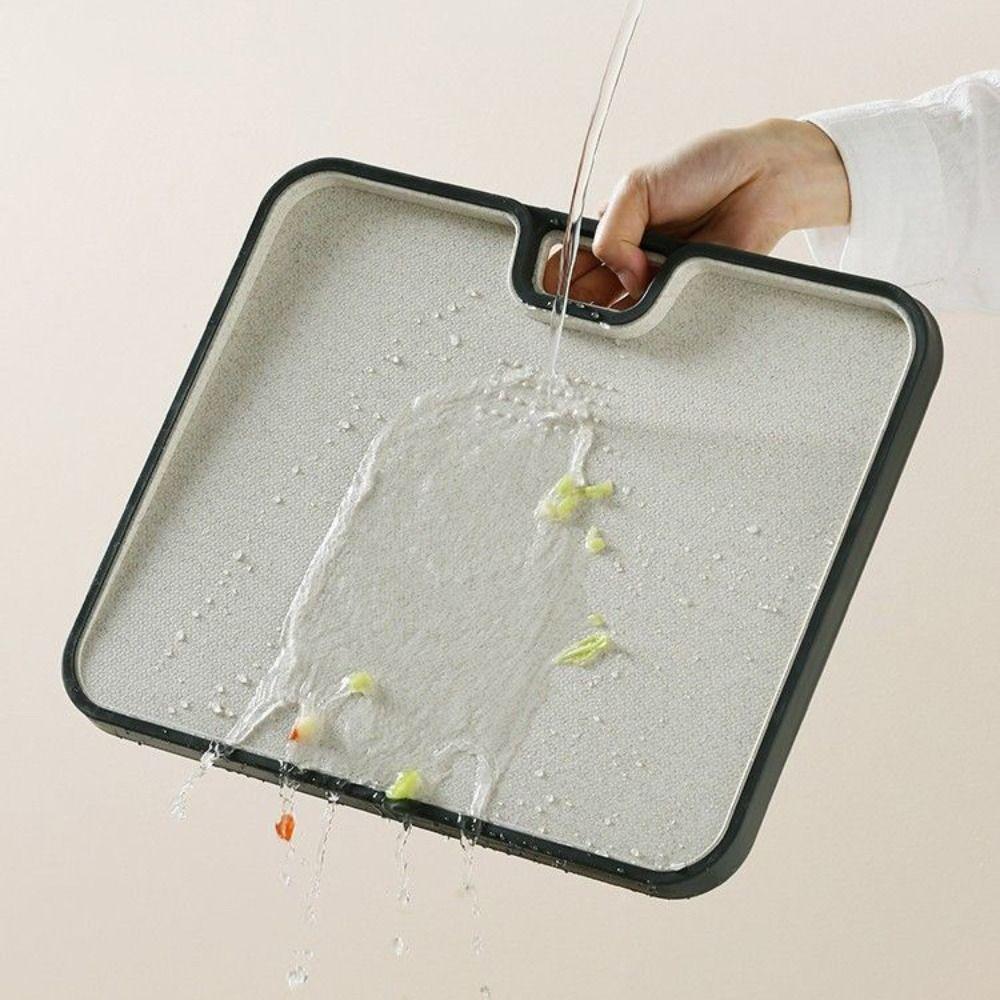 Double Sided Wheat Straw Cutting Board Hanging Anti-overflow Border Fruit Chopping Board with Garlic Grinding Area Non-slip