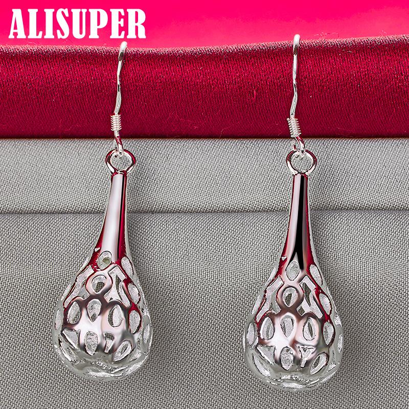 925 Sterling Silver Hollow Droplet Shape Earrings Jewelry