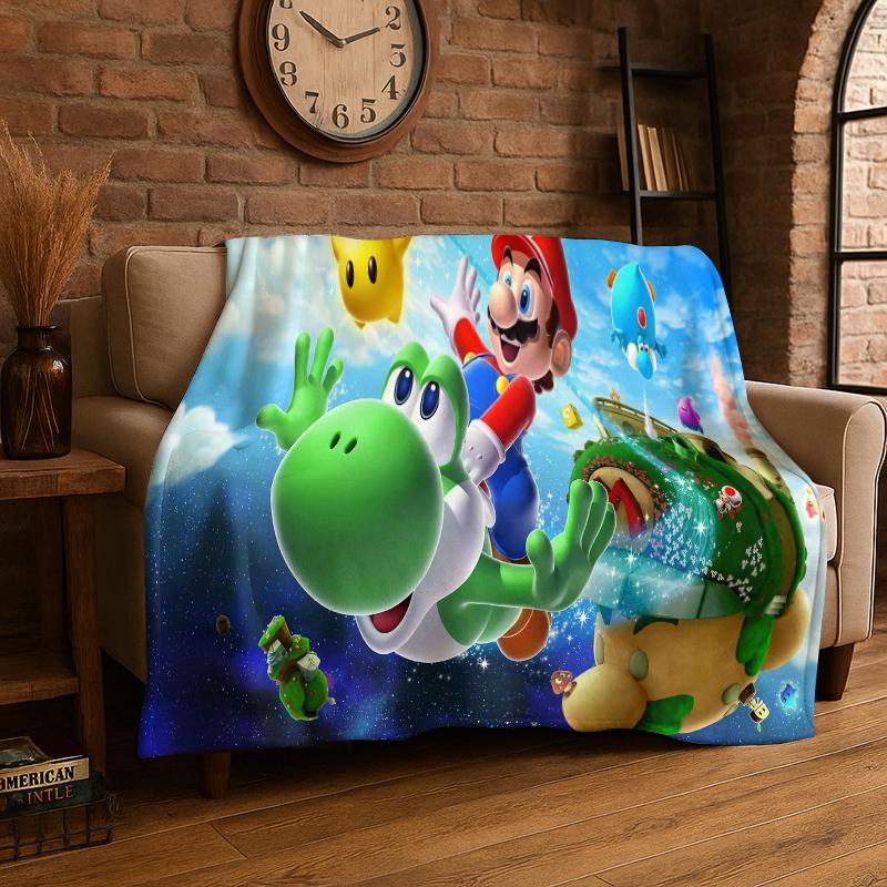 Cartoon M-Mario Bros Game Flannel Blanket Soft Warm Throw Blanket for Bedroom Living Room Bed Travel Camping Picnic Gift Kids