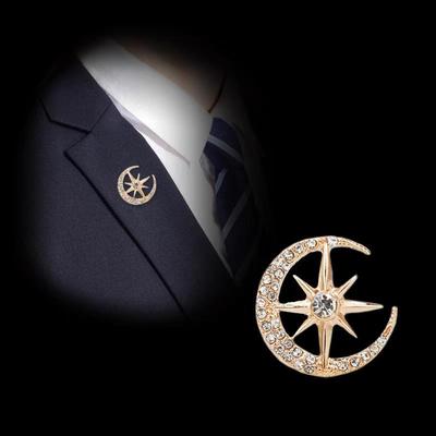 Custom Star & Moon Brooch Pin for Men's Suit Collar