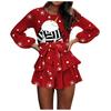 Women's Fashion Casual Christmas Print  Halter Multi-layer Skirt With Waistband And  Long Sleeves Knee-length Dress