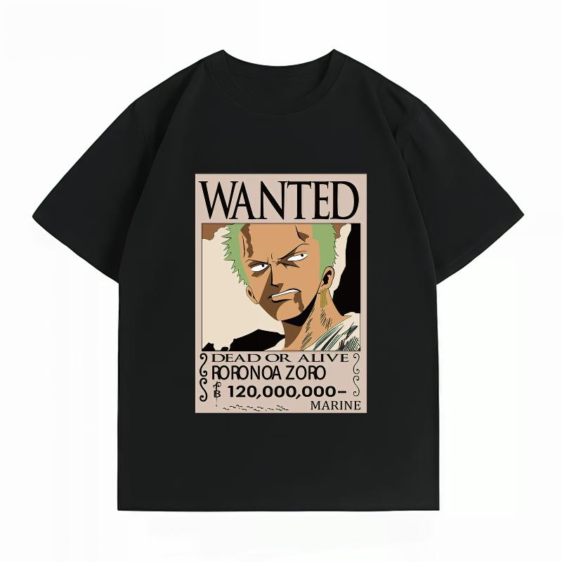 Unisexs Clothing New 100 Cotton Breathable Summer TShirt Bandai One Piece Roronoa Zoro Wanted Print Casual Streetwear Unisexs Tops S