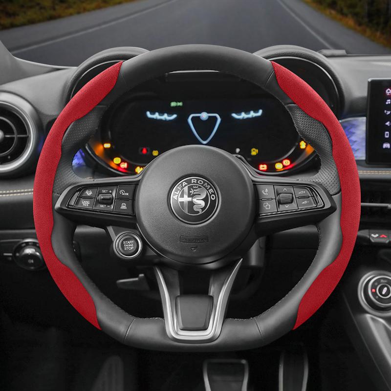 Suitable for Alfa Romeo Anti-Slip Buckle Segmented Suede Steering Wheel Cover Suitable for 159 147 Gt Giulietta Mito Giuli