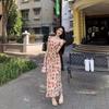 French Style Retro Floral Dress Women's Summer New Flying Sleeve Tight Waist Slimming A- Line Long Dress