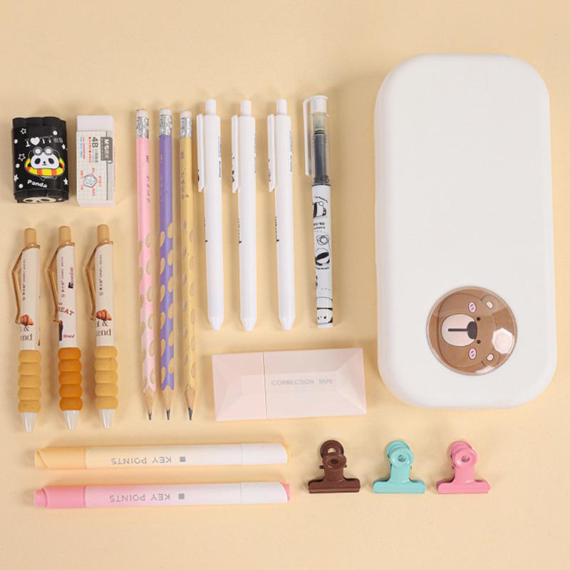 Kawaii Morandi Simple Pencil Case Student Large Capacity Double-Layer Pencil Case Cartoon Stationery Organizer School Supplies