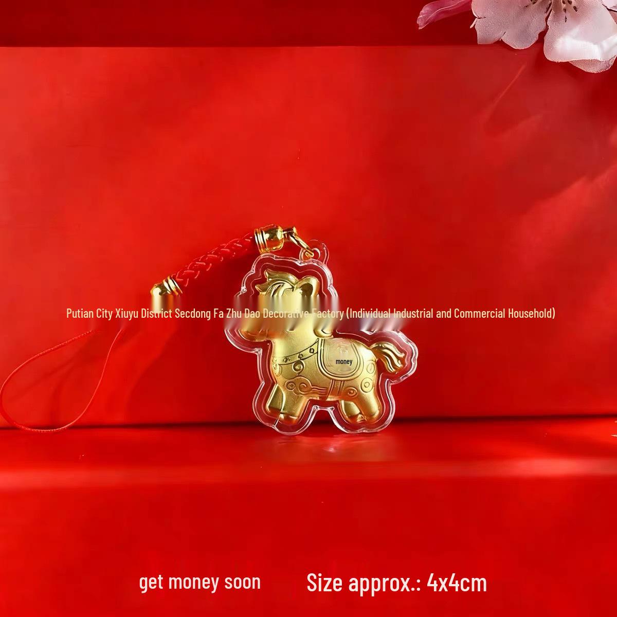 Year of the Horse Gold Foil Wealth Pendant: Cartoon Fortune God Mobile Chain Gift for Festivals and Events