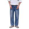 22 Wear Men's Wide Leg Denim Pants, Loose Fit, Washed and Distressed (Medium Blue, Size XL)