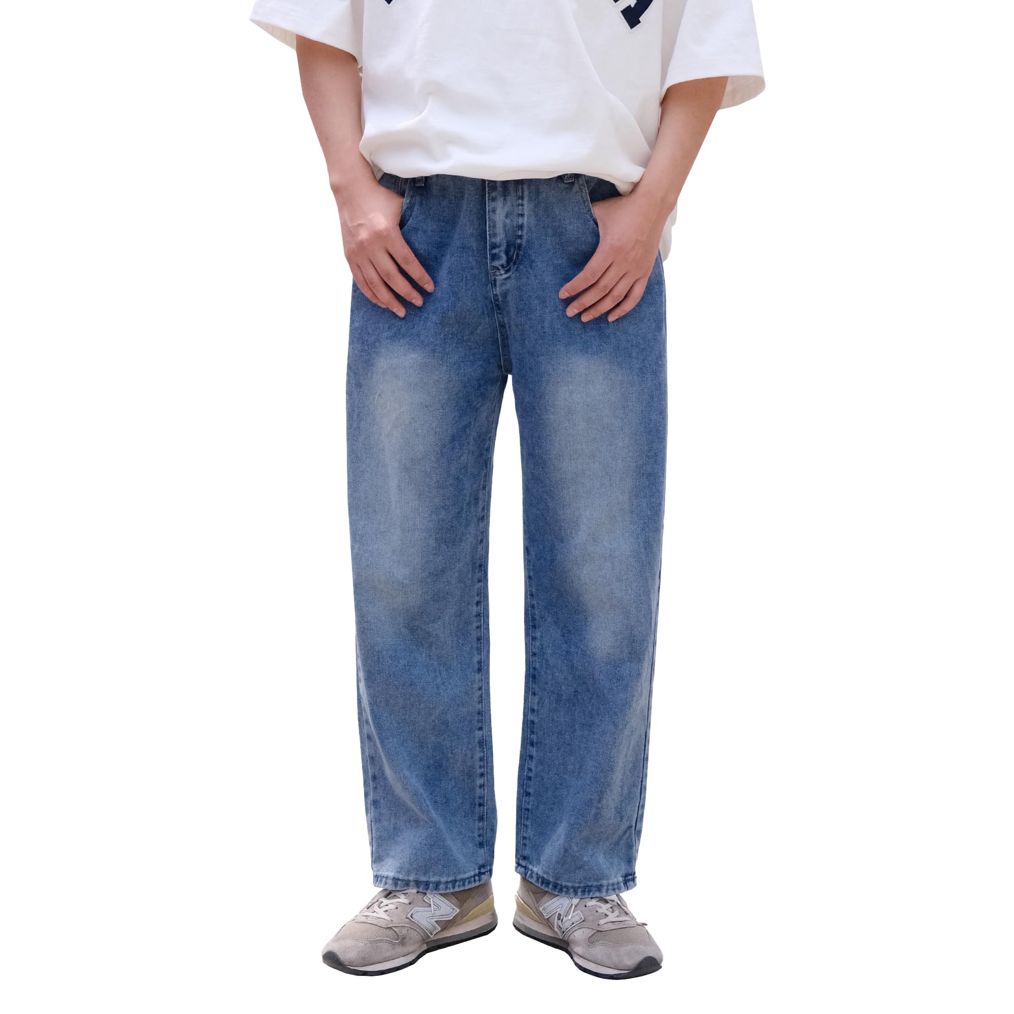 22 Носите Мужские Джинсовые Брюки Широкого Кроя, Свободная Посадка, Вареные и Потертые (Средне-синий, Размер XL)