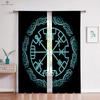 Retro Rune Pattern Dark Style Záclony, Viking Shield Print, Dětský pokoj, Obývací pokoj, Kuchyňská dekorace, 2ks