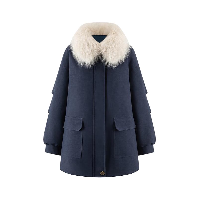 

Alleiy Women s Retro 90 Goose Down Jacket with Detachable Fur Collar S