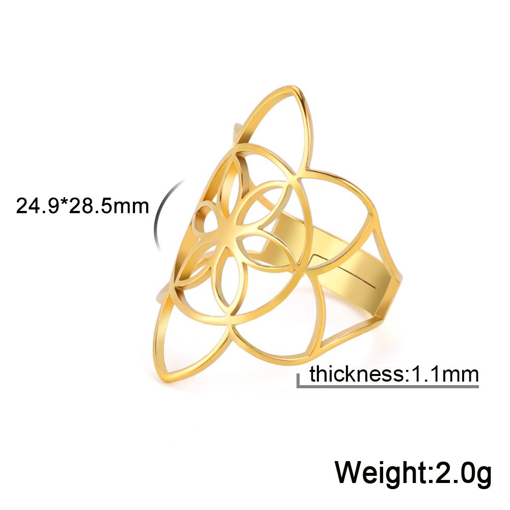 Flower of Life Ring Vintage Adjustable Stainless Steel Sacred Geometry Rings for Women Amulet Jewelry Gift