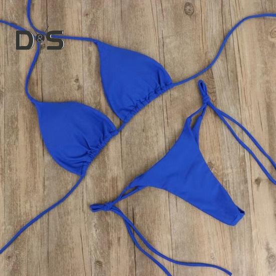 2 Pcs/Set Ladies Triangle Bikini Halter Neck Swimwear with Chest Pads Lace-up Thong Swimsuit Sexy Beachwear Bathing Suit for Beach Vacation Pool