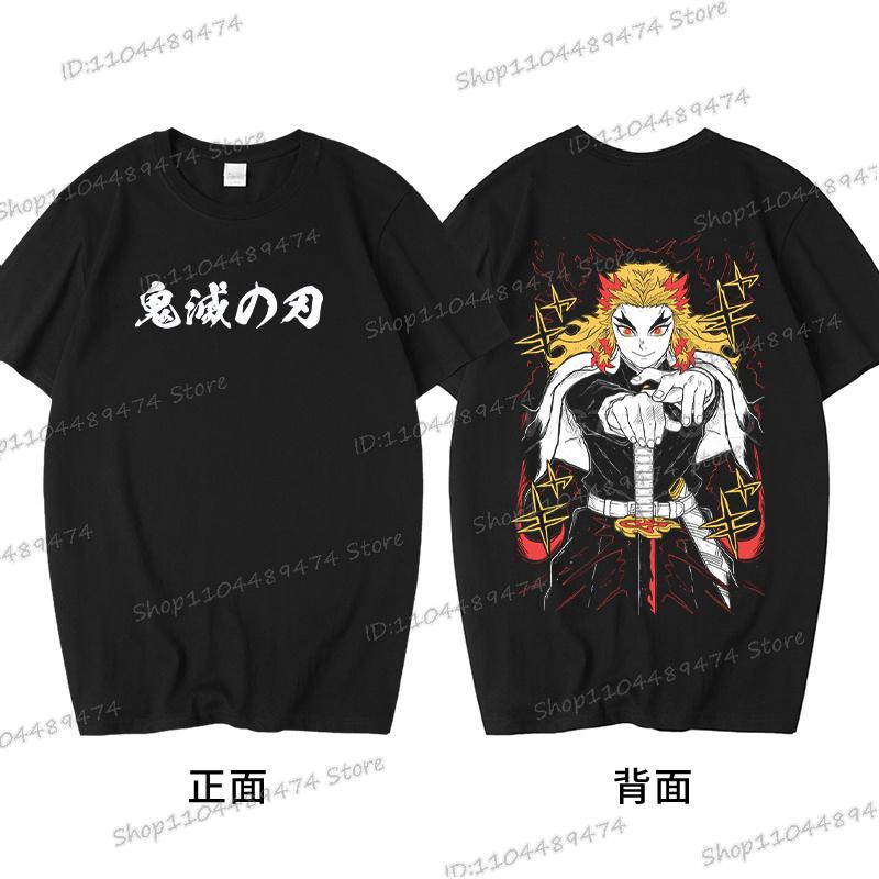 Anime Demon Slayer Rengoku Kyoujurou T Shirt Men Women Vintage Cool Casual High Quality Cotton T-shirt Harajuku Comic Tops