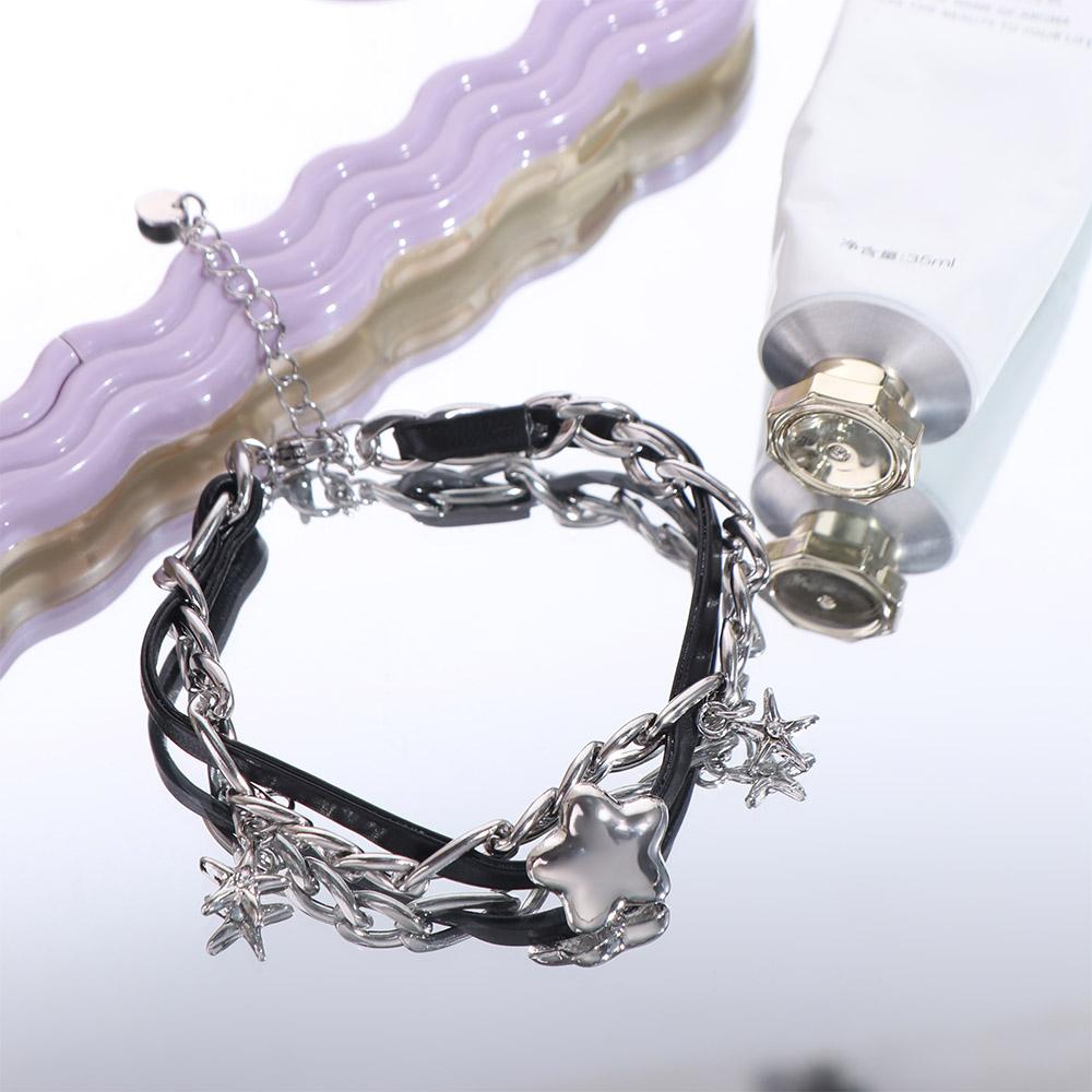 Metal Chain Punk Bracelet Necklace Y2k Multilayer Hand Rope Star Pendant Bracelet  Music Festival