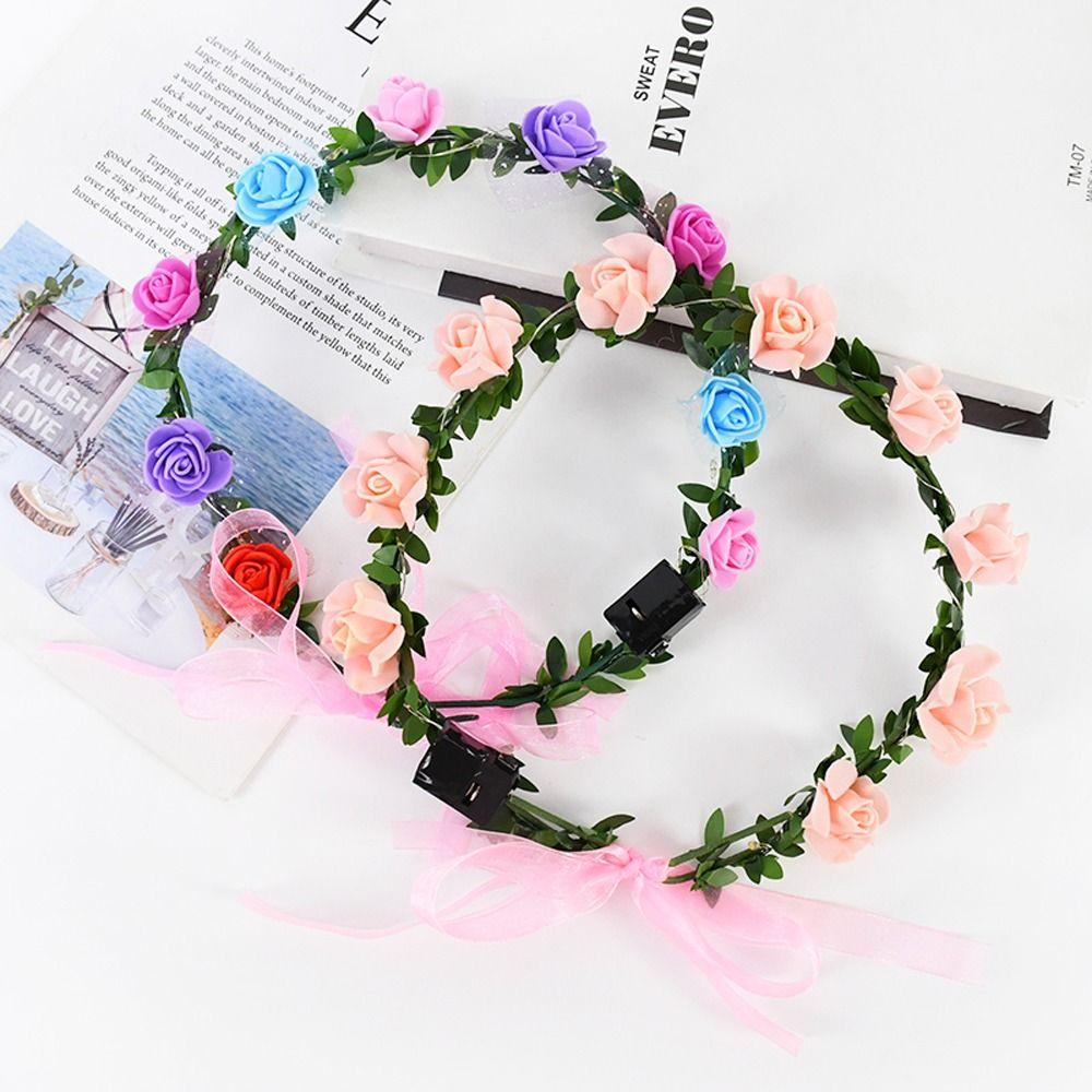 Świecący Kwiat Różany Party LED Girlanda Dekoracja Korona na Głowę Opaska z Kwiatów Wianek